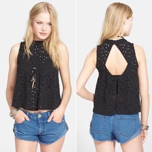 Free People Cupcake Mali Mock Neck Eyelet Top
